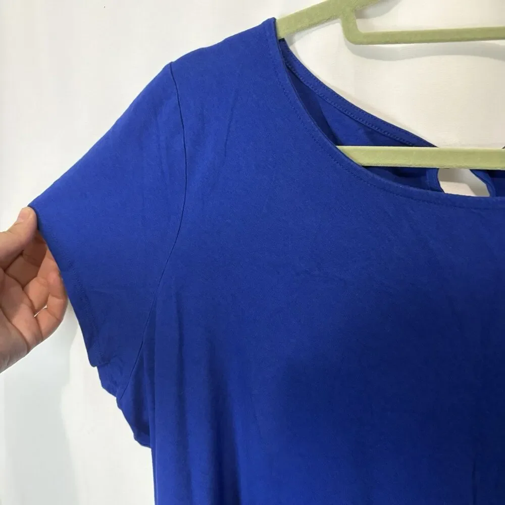 Lands' End Blue Short Sleeve Chiffon-Back Blouse Womens 2X 20W-22W Cobalt Blue - Picture 2 of 7